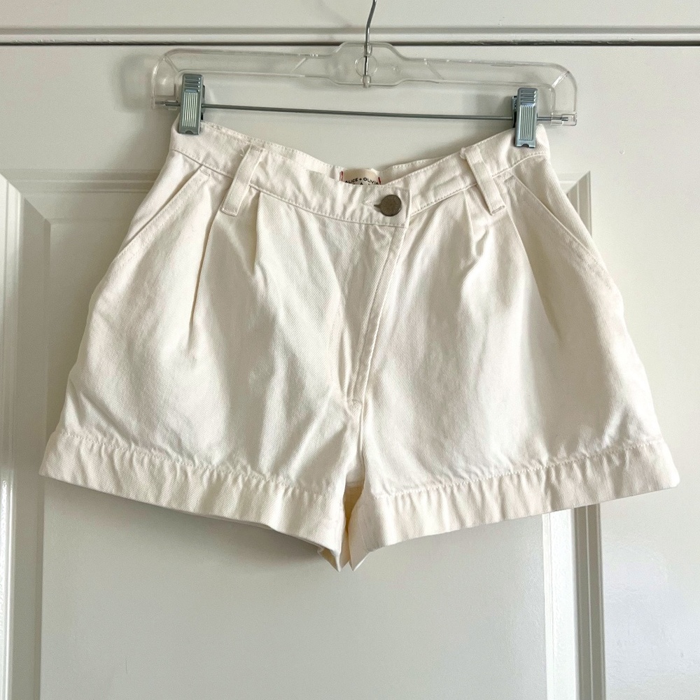 Alice + Olivia Ecru Denim Shorts with Front Pleats, Size 24